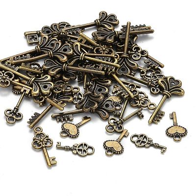 Tibetan Style Alloy Key Pendants TIBEP-X0001-02-AB-1