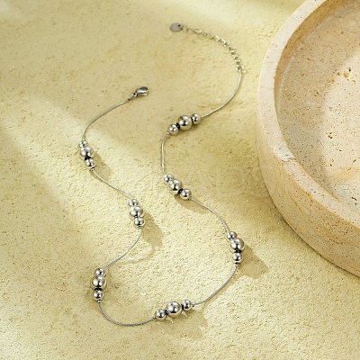 304 Stainless Steel Round Beads Link Chain Necklaces for Women NJEW-U031-11P-1