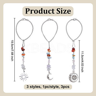 3Pcs 3 Styles Alloy & Brass Pendant Decorations HJEW-OC00306-1