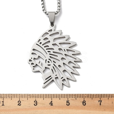 201 Stainless Steel Hollow Cut American Indian Chief Pendant Necklaces NJEW-H065-13P-1