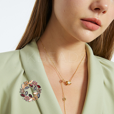Flower Wreath Colorful Rhinestone Brooch JEWB-WH0026-19-1