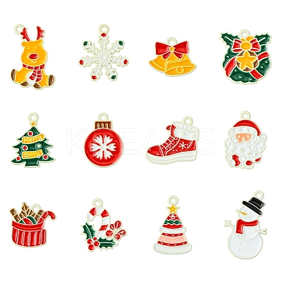 24Pcs 12 Styles Christmas Theme Spray Painted Alloy Enamel Pendants ENAM-FS0002-19P-1