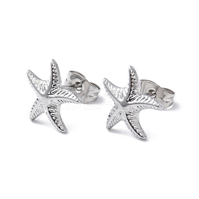 Non-Tarnish 304 Stainless Steel Starfish Stud Earrings for Women LS-EJEW-I285-06P-1