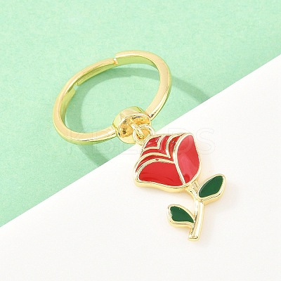 Adjustable Brass Enamel Pendant Finger Rings for Women LS-RJEW-A090-03G-1