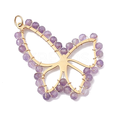 Natural Amethyst Faceted Pendants PALLOY-JF02564-02-1