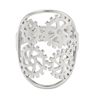Non-Tarnish Ring with Gear 304 Stainless Steel Adjustable Rings RJEW-G306-03P-1