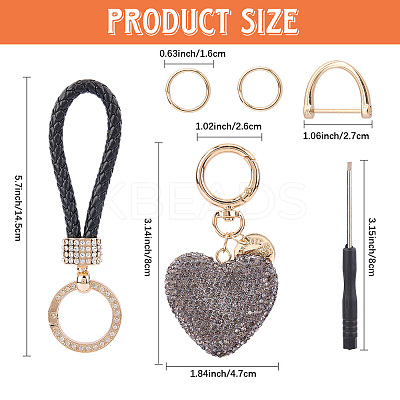 2Pcs 2 Styles PU Leather and Alloy Rhinestone Braided Keychain & Pendant Decorations KEYC-CN0001-11E-1