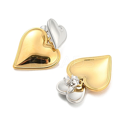 304 Stainless Steel Double Heart Dangle Stud Earrings for Women LS-EJEW-D076-01C-GP-1