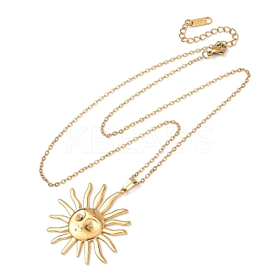 304 Stainless Steel Sun Pendant Cable Chain Necklaces for Men Women NJEW-K308-04C-G-1