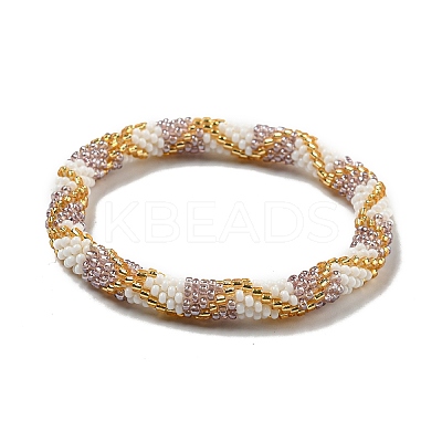 Handmade Braided Glass Seed Beaded Stretch Bracelets for Women BJEW-A012-01B-1