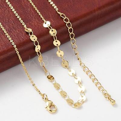 Brass Cable & Flat Sequin Chains Necklaces for Women NJEW-D302-40G-1