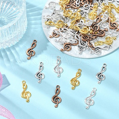 60Pcs 4 Colors Tibetan Style Treble Clef Pendants TIBEP-YW0002-09-1