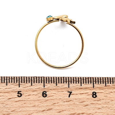 304 Stainless Steel with Glass Open Cuff Rings RJEW-K248-22G-1