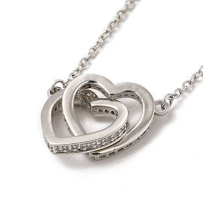Rack Plating Brass Micro Pave Cubic Zirconia Heart Pendant Necklaces NJEW-H168-02P-1
