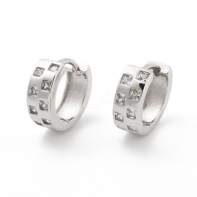 Square Pattern Rack Plating Brass Clear Cubic Zirconia Hoop Earrings for Women EJEW-G409-02P-1