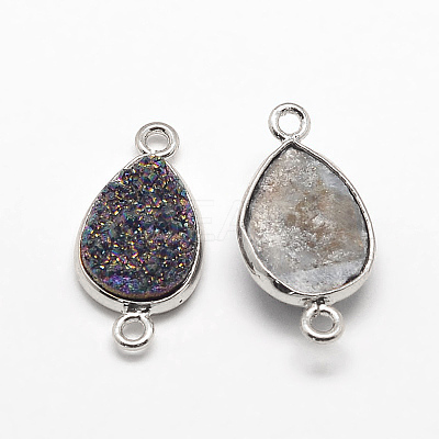 Electroplate Natural Druzy Crystal Teardrop Links connectors G-A124-02C-S-1