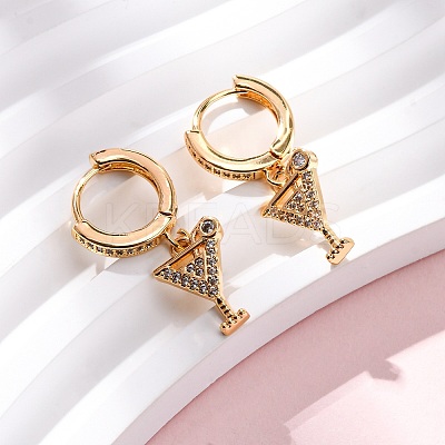 Wine Glass Brass Micro Pave Cubic Zirconia Dangle Hoop Earrings EJEW-F384-16G-01-1