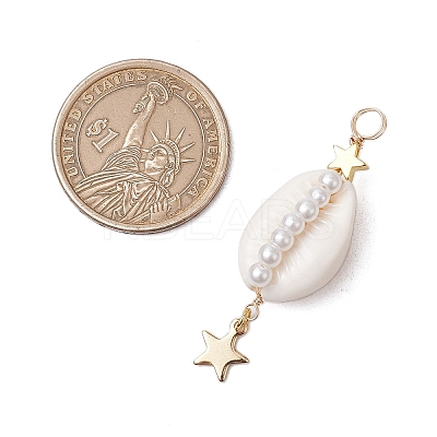 3Pcs 3 Styles Natural Cowrie Shell  Copper Wire Wrapped Glass Pearl Pendants PALLOY-JF03503-1