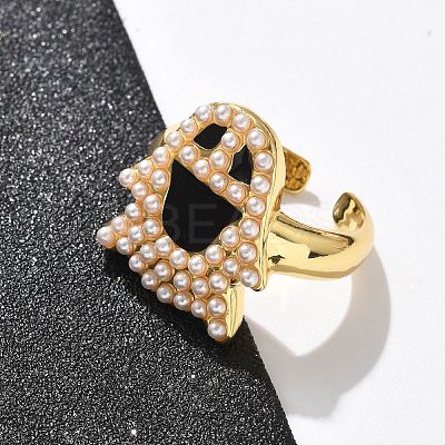Ghost Brass Enamel Cuff Rings for Women RJEW-B117-02G-1