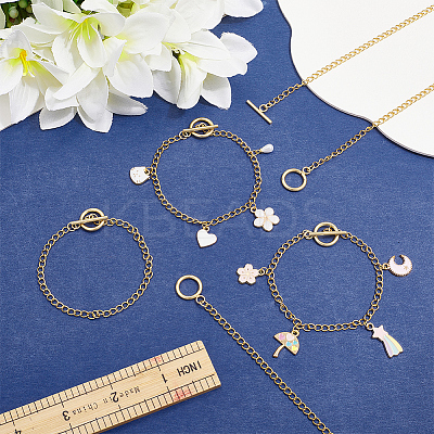 12Pcs 304 Stainless Steel Twisted Curb Chains Bracelets BJEW-SC0001-61G-1