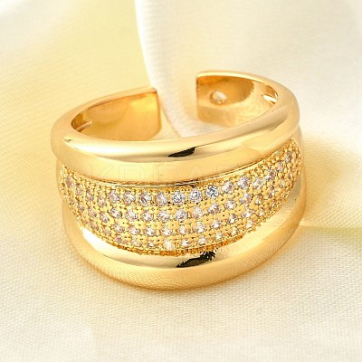 Brass Micro Pave Cubic Zirconia Adjustable Open Cuff Rings for Women RJEW-K292-03G-1