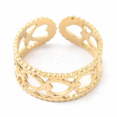 304 Stainless Steel Hollow Heart Open Cuff Rings RJEW-D002-19G-1