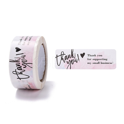 Pink Rectangle Paper Thank You Stickers DIY-C042-07C-1