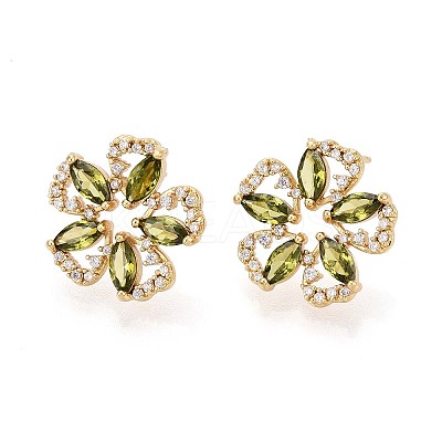 Flower Brass Micro Pave Cubic Zirconia Stud Earrings EJEW-F373-03G-1