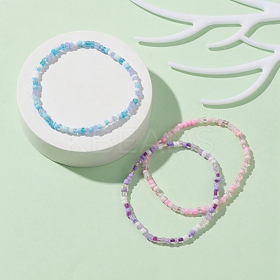 3Pcs 3 Color Glass Seed Beaded Stretch Bracelets Set BJEW-JB09426-1
