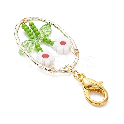 6Pcs Oval with Flower Glass Seed Bead & Lampwork & Alloy Pendant Decoraitons HJEW-MZ00351-1