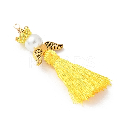 Glass Pearl Round Beaded with Polycotton Tassel Big Pendants PALLOY-MZ00611-1