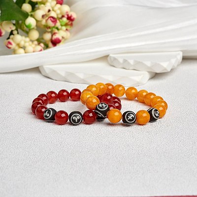 Natural Red Agate Round Beaded Stretch Bracelet BJEW-SW00077-08-1