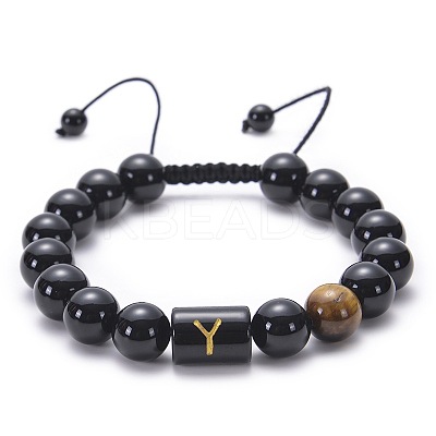 Natural Black Agate & Tiger Eye Round Beaded Adjustable Bracelets HL8029-25-1