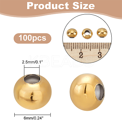 100Pcs Round PVD Vacuum Plating 304 Stainless Steel Beads STAS-DC0010-56B-1
