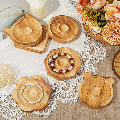 6Pcs 6 Styles Beech Wooden Jewelry Bracelet Finger Ring Diplay Holder Tray ODIS-BBC0001-03A-1