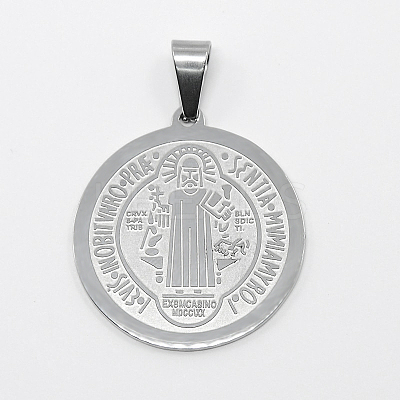 Non-Tarnish Trendy Necklace Findings Flat Round with San Benito 304 Stainless Steel Pendants STAS-L012-A07P-1