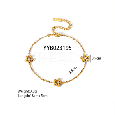 Flower 304 Stainless Steel Rhinestone Link Bracelets & Necklaces Sets for Women VZ7462-1-1