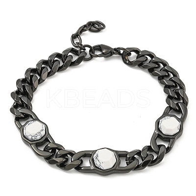 304 Stainless Steel & Natural Howlite Polygon Link Bracelets for Women BJEW-G717-16B-01-1