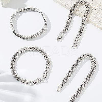 1Set 2Pcs  Stainless Steel Cuban Link Chain Bracelets for Men BJEW-LP0001-28-1