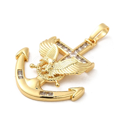 Rack Plating Brass Micro Pave Cubic Zirconia Pendants KK-P241-28G-1