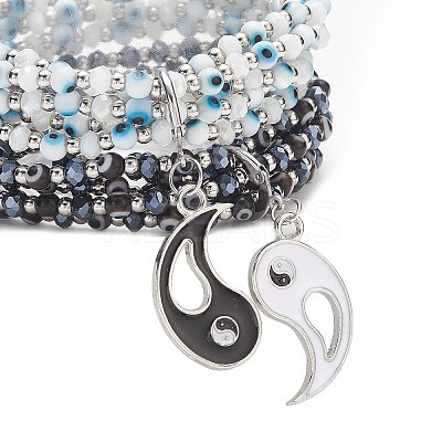 2Pcs 2 Color Lampwork Evil Eye & Glass Stretch Multi-strand Bracelets Set BJEW-JB08785-1