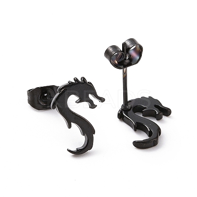 304 Stainless Steel Tiny Dragon Stud Earrings for Men Women EJEW-G318-09EB-1