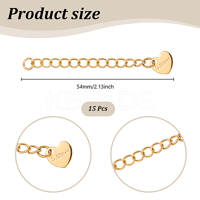 15Pcs 304 Stainless Steel Curb Chain Extender STAS-UN0061-44-1
