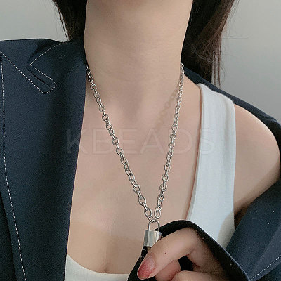 Lock 304 Stainless Steel Pendant Cable Pendant Necklaces FS-WGE7469-02-1