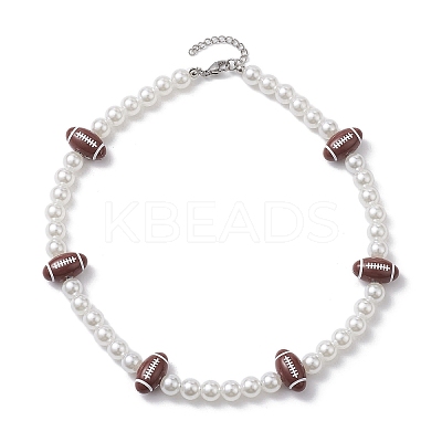 Plastic Imitation Pearl with Acrylic Sports Ball Beaded Necklaces for Women NJEW-JN04660-1