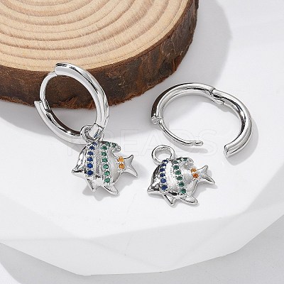 Brass Clear Cubic Zirconia Hoop Earrings EJEW-Q014-26P-1
