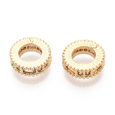 Brass Micro Pave Clear Cubic Zirconia European Beads KK-N275-09G-1