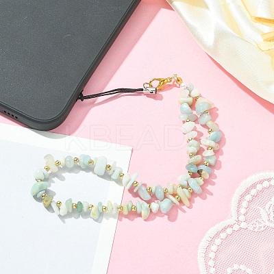 Natural Flower Amazonite Chip & CCB Plastic Round Beaded Mobile Straps HJEW-FZ00003-1
