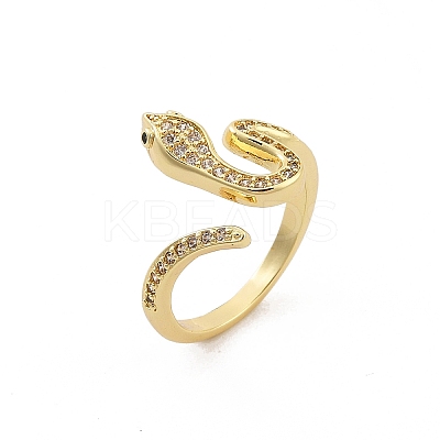 Rack Plating Brass Micro Pave Clear Cubic Zirconia Cuff Rings for Women RJEW-M028-108G-1