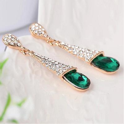 Real 18K Gold Plated Brass Rhinestone Teardrop Stud Earrings EJEW-EE0001-232B-1